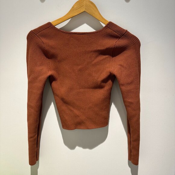 Abercrombie & Fitch Long-Sleeve Ottoman Squareneck Top Brown Small - Picture 4 of 6